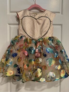 HalaBaloo Girls Party Dress 4T Metallic Heart Tulle Dress Gold Pink